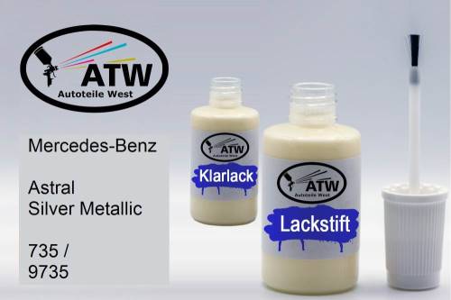 Mercedes-Benz, Astral Silver Metallic, 735 / 9735: 20ml Lackstift + 20ml Klarlack - Set, von ATW Autoteile West.